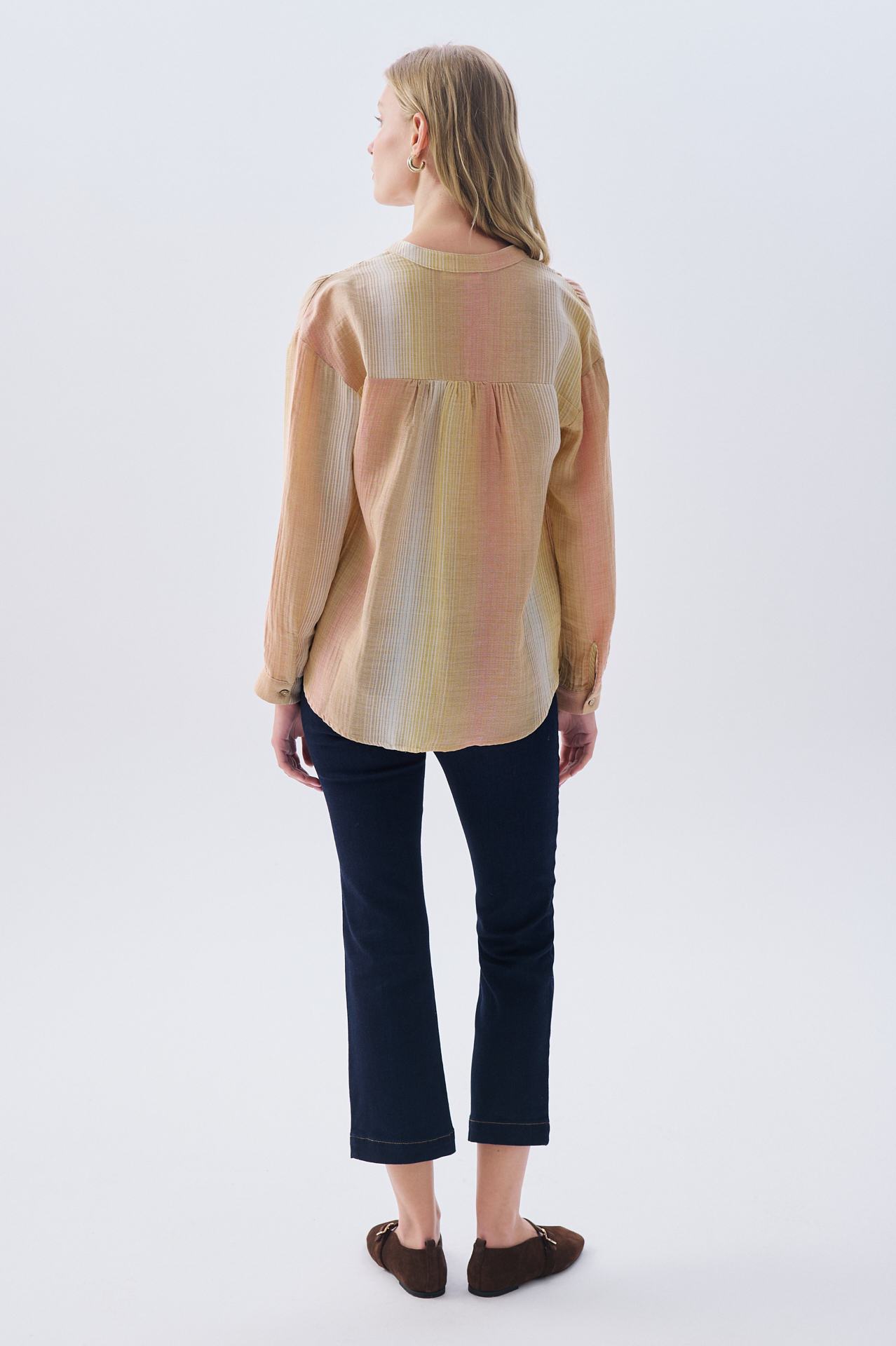 OVERSIZE ÇİZGİLİ HAKİM YAKA GÖMLEK