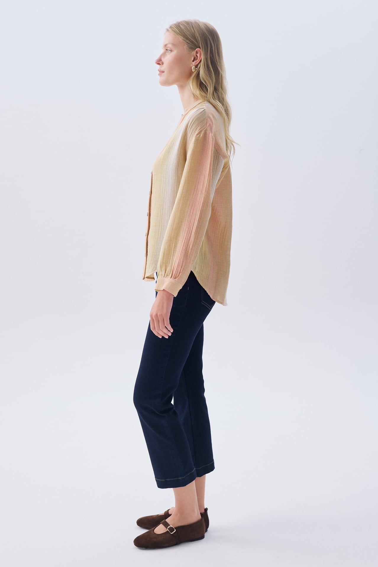 OVERSIZE ÇİZGİLİ HAKİM YAKA GÖMLEK