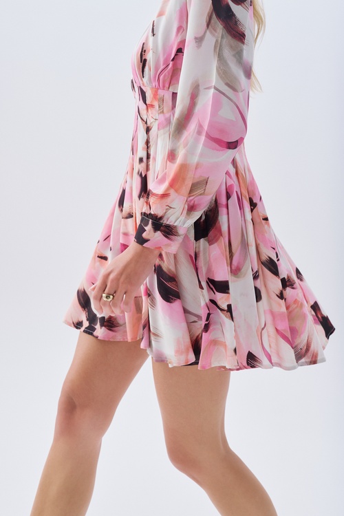 DESENLİ V YAKA MİNİ ELBİSE