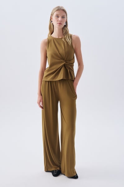 Mudo Kadın Kahverengi Modal Karışımlı Beli Bağlamalı Wide Leg Pantolon