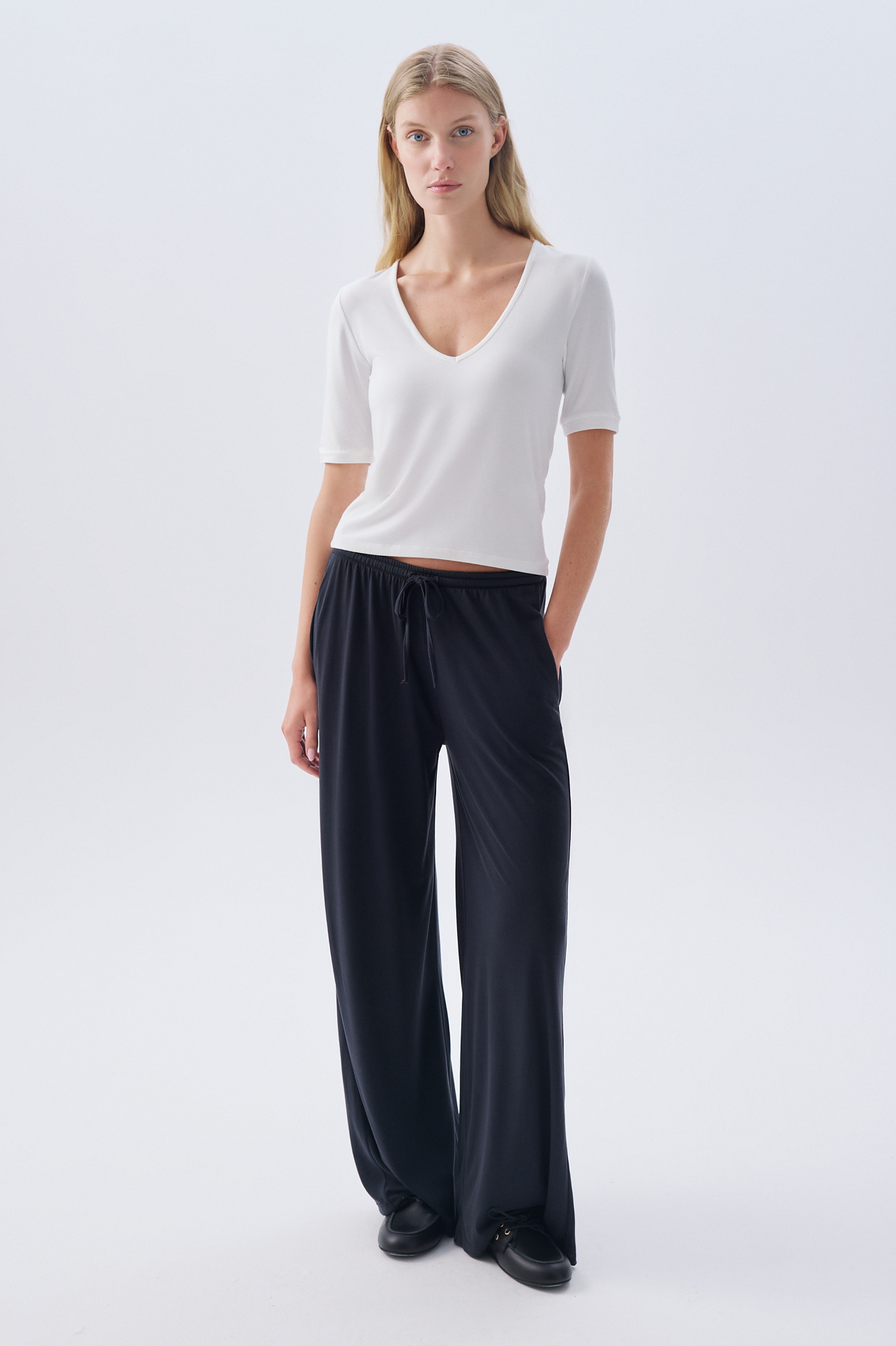 MODAL KARIŞIMLI BELİ BAĞLAMALI WIDE LEG PANTOLON