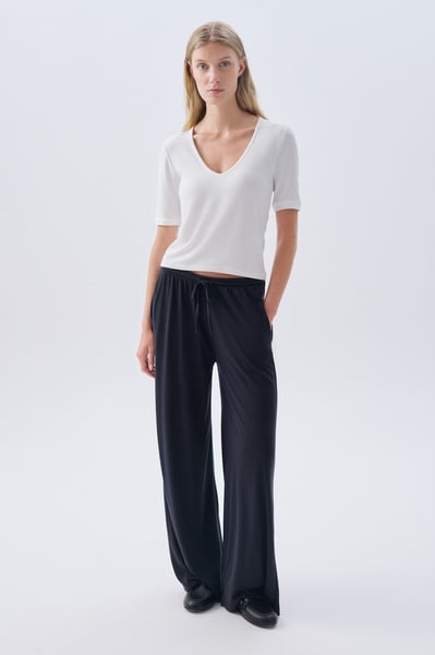 Mudo Kadın Siyah Modal Karışımlı Beli Bağlamalı Wide Leg Pantolon
