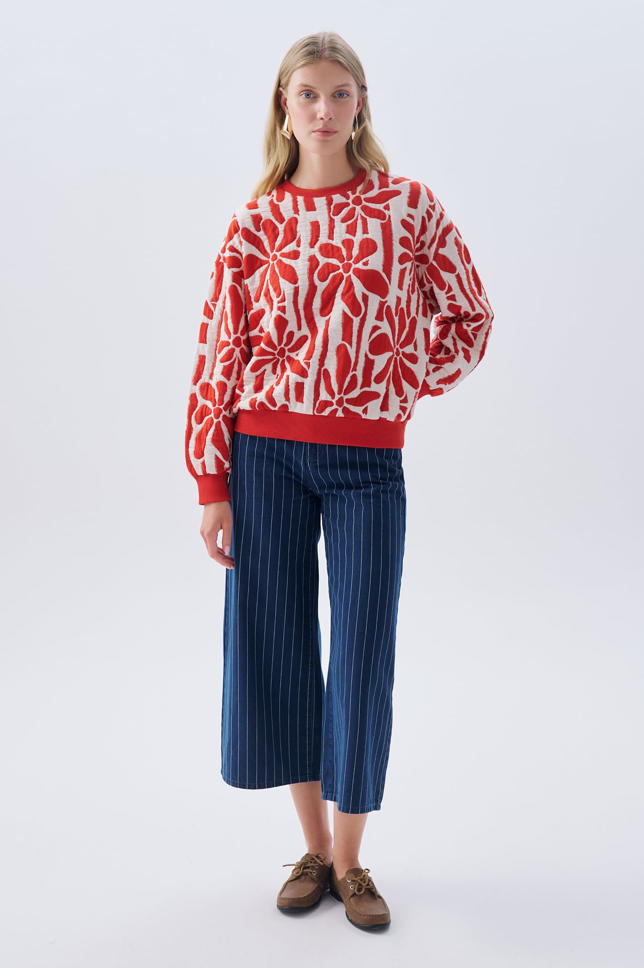 DESENLİ OVERSIZE BİSİKLET YAKA SWEATSHIRT