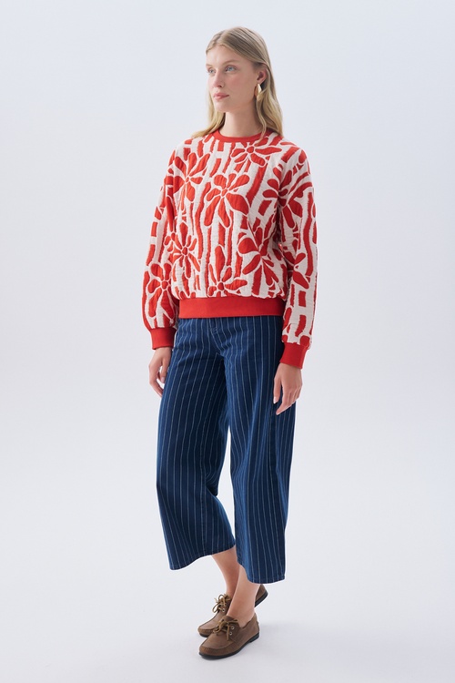 DESENLİ OVERSIZE BİSİKLET YAKA SWEATSHIRT