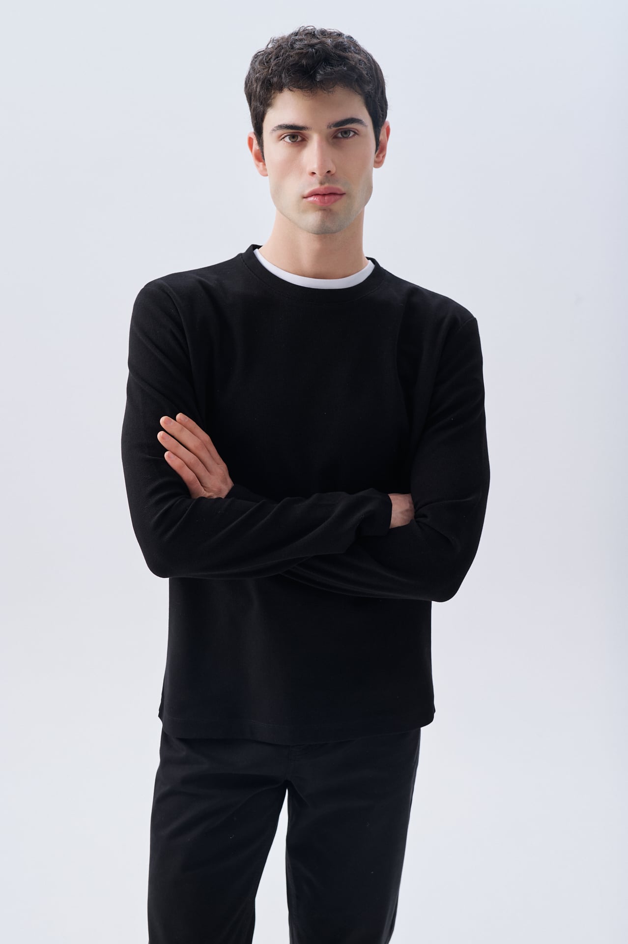 FİTİLLİ BİSİKLET YAKA UZUN KOLLU T-SHIRT