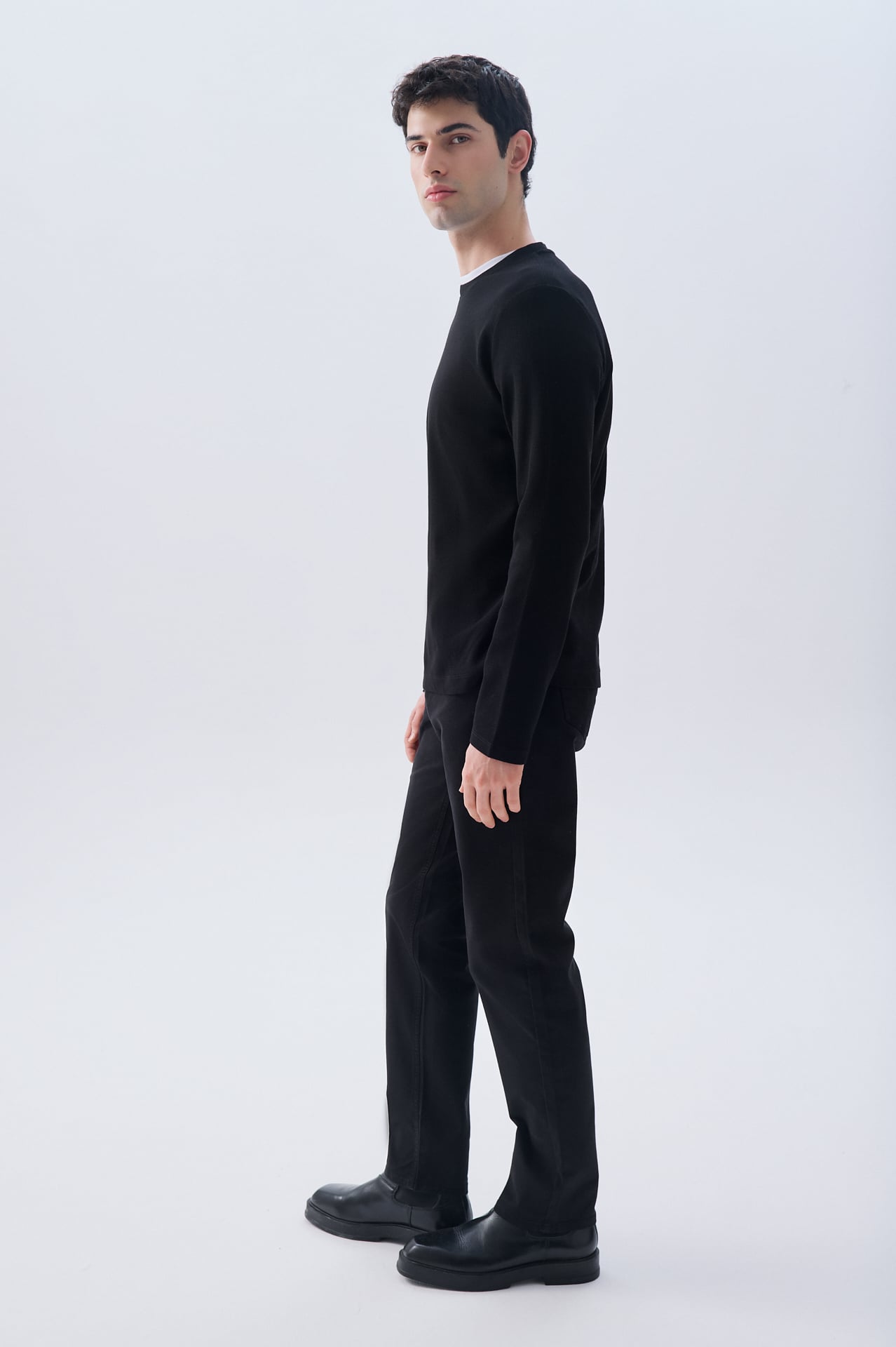 FİTİLLİ BİSİKLET YAKA UZUN KOLLU T-SHIRT