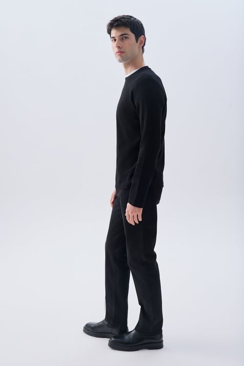 FİTİLLİ BİSİKLET YAKA UZUN KOLLU T-SHIRT