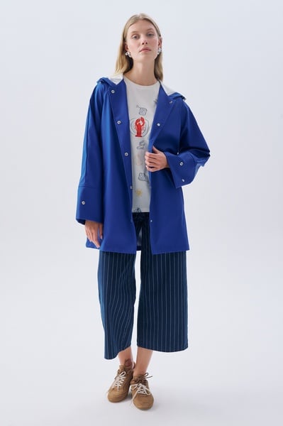 Mudo Kadın Mavi Oversize Kapüşonlu Yağmurluk