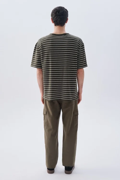 ÇİZGİLİ COMFORT FIT BİSİKLET YAKA T-SHIRT