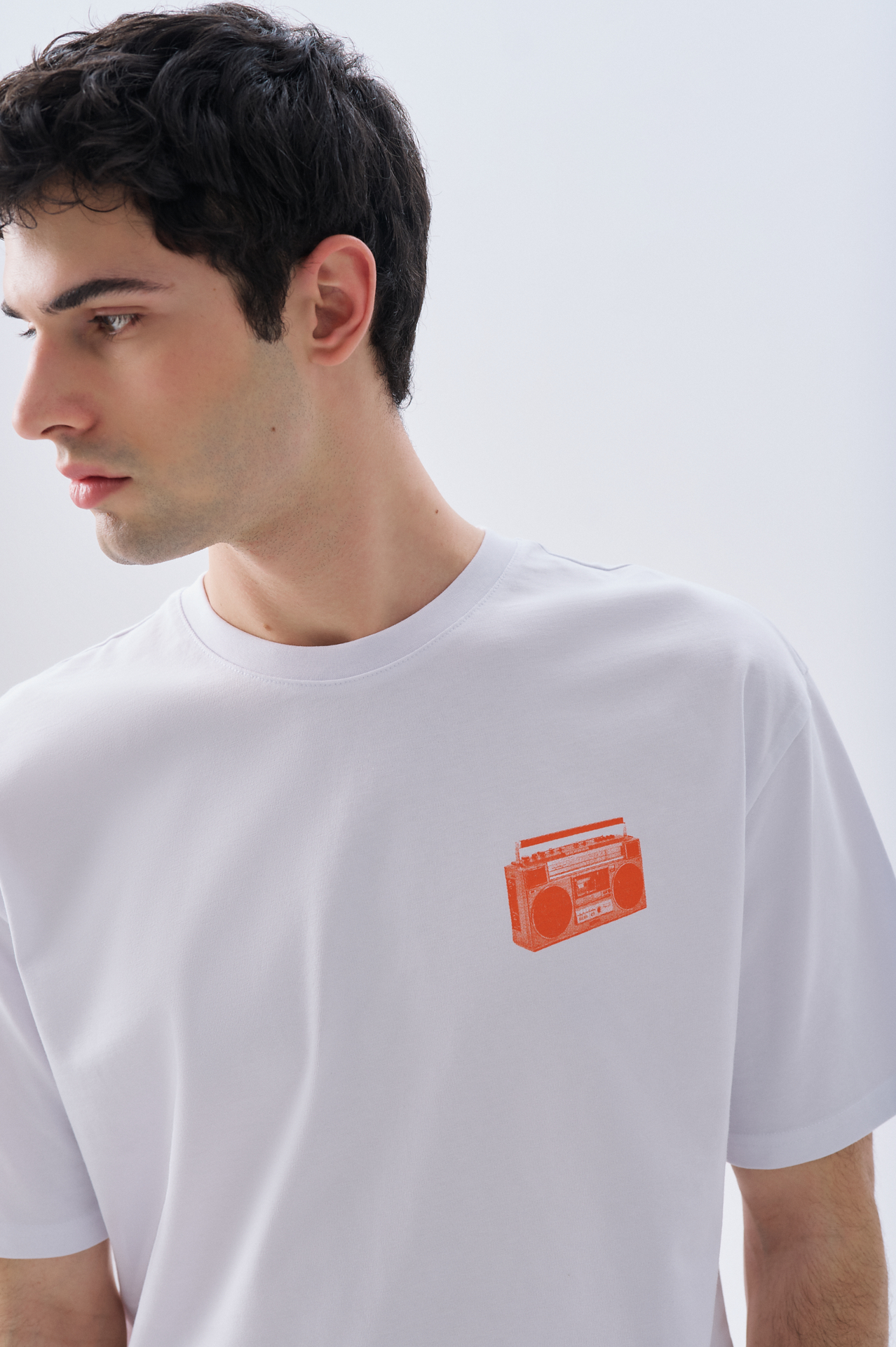 OVERSIZE BASKILI BİSİKLET YAKA T-SHIRT