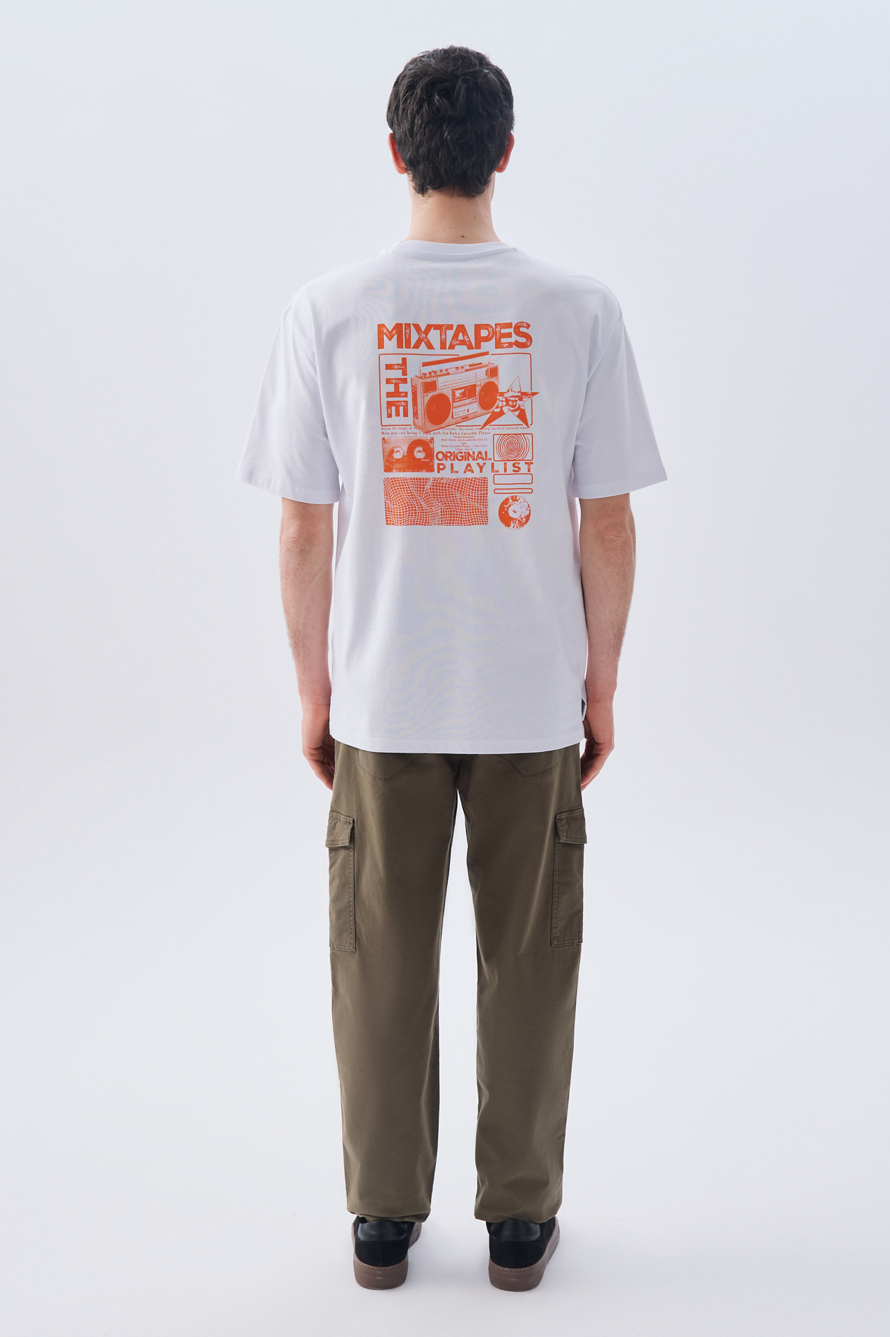 OVERSIZE BASKILI BİSİKLET YAKA T-SHIRT