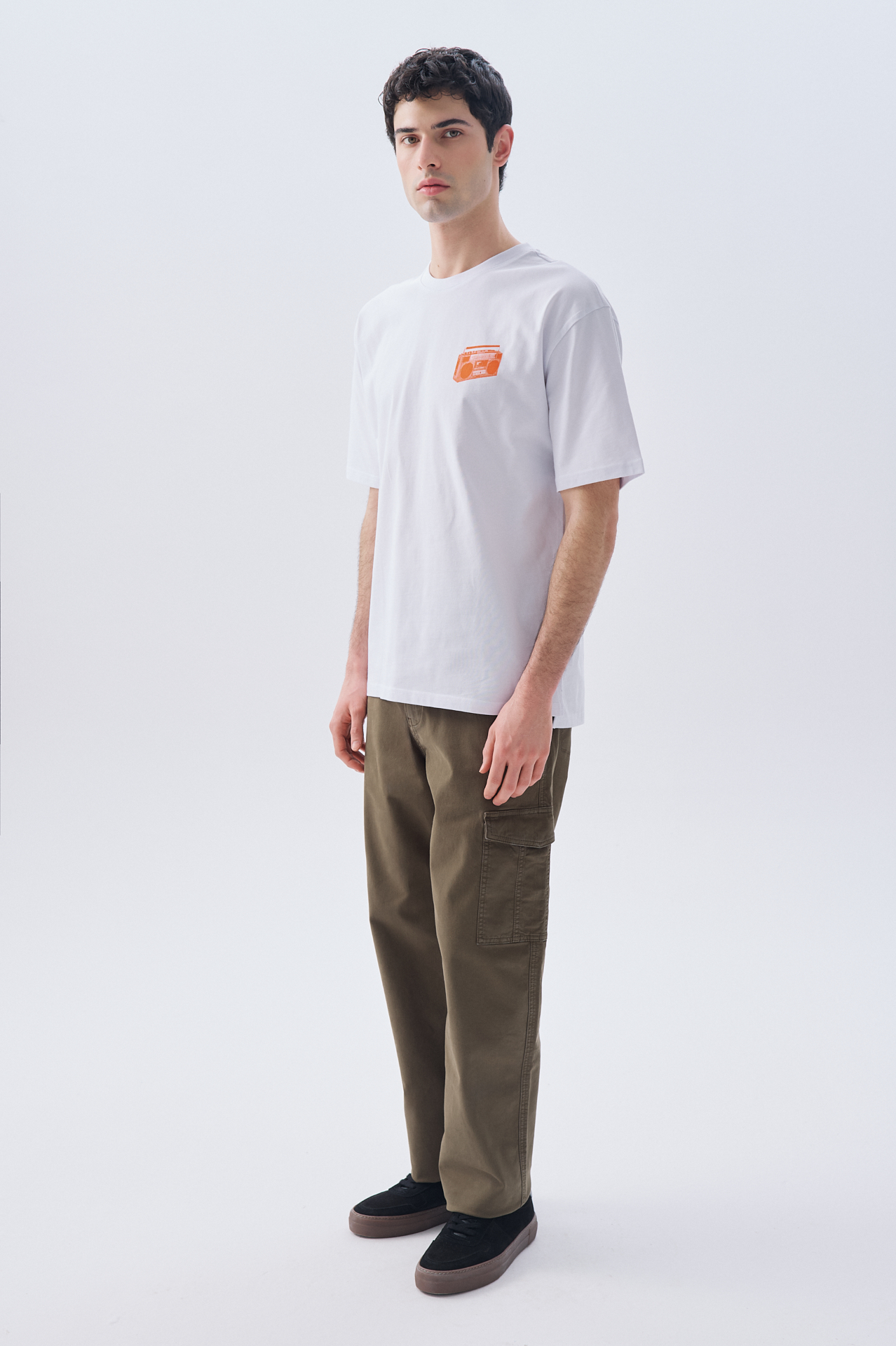 OVERSIZE BASKILI BİSİKLET YAKA T-SHIRT