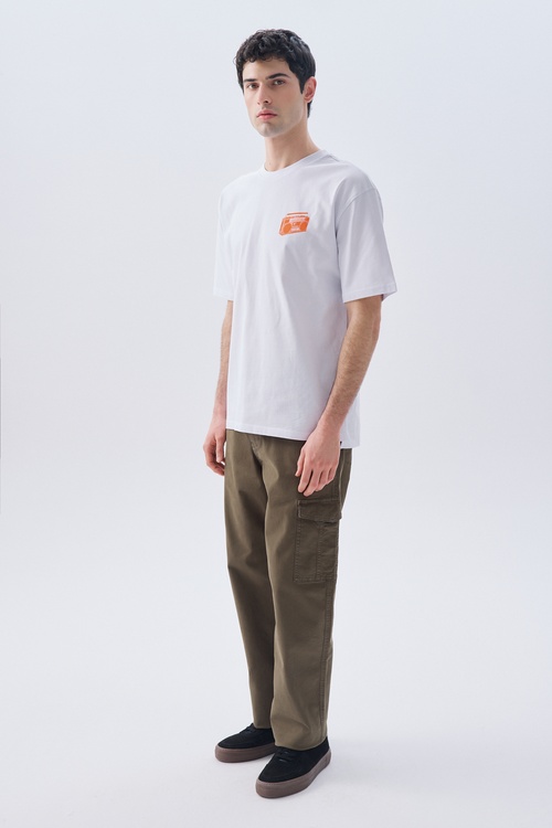 OVERSIZE BASKILI BİSİKLET YAKA T-SHIRT