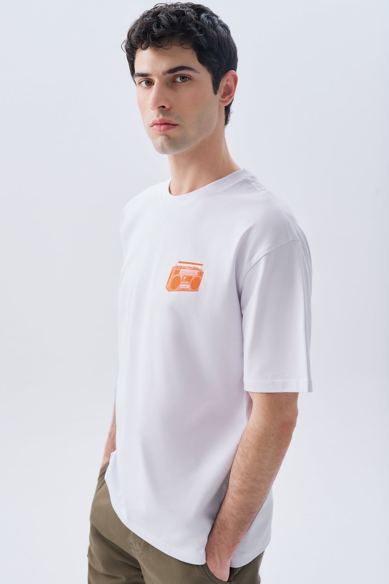 OVERSIZE BASKILI BİSİKLET YAKA T-SHIRT