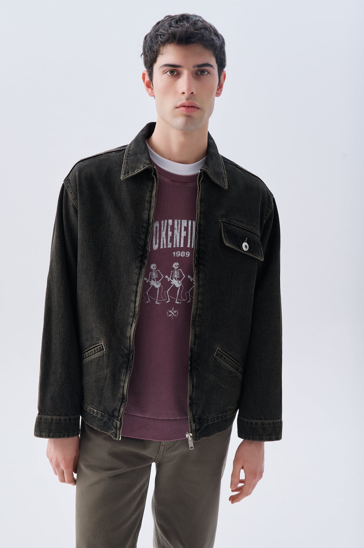 CEP DETAYLI FERMUARLI JEAN CEKET