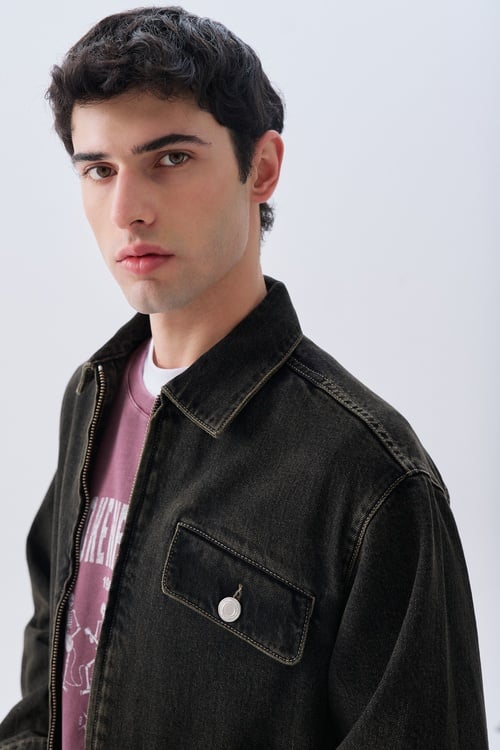 CEP DETAYLI FERMUARLI JEAN CEKET