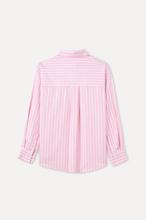 ÇİZGİLİ OVERSIZE TEK CEPLİ UZUN KOLLU GÖMLEK