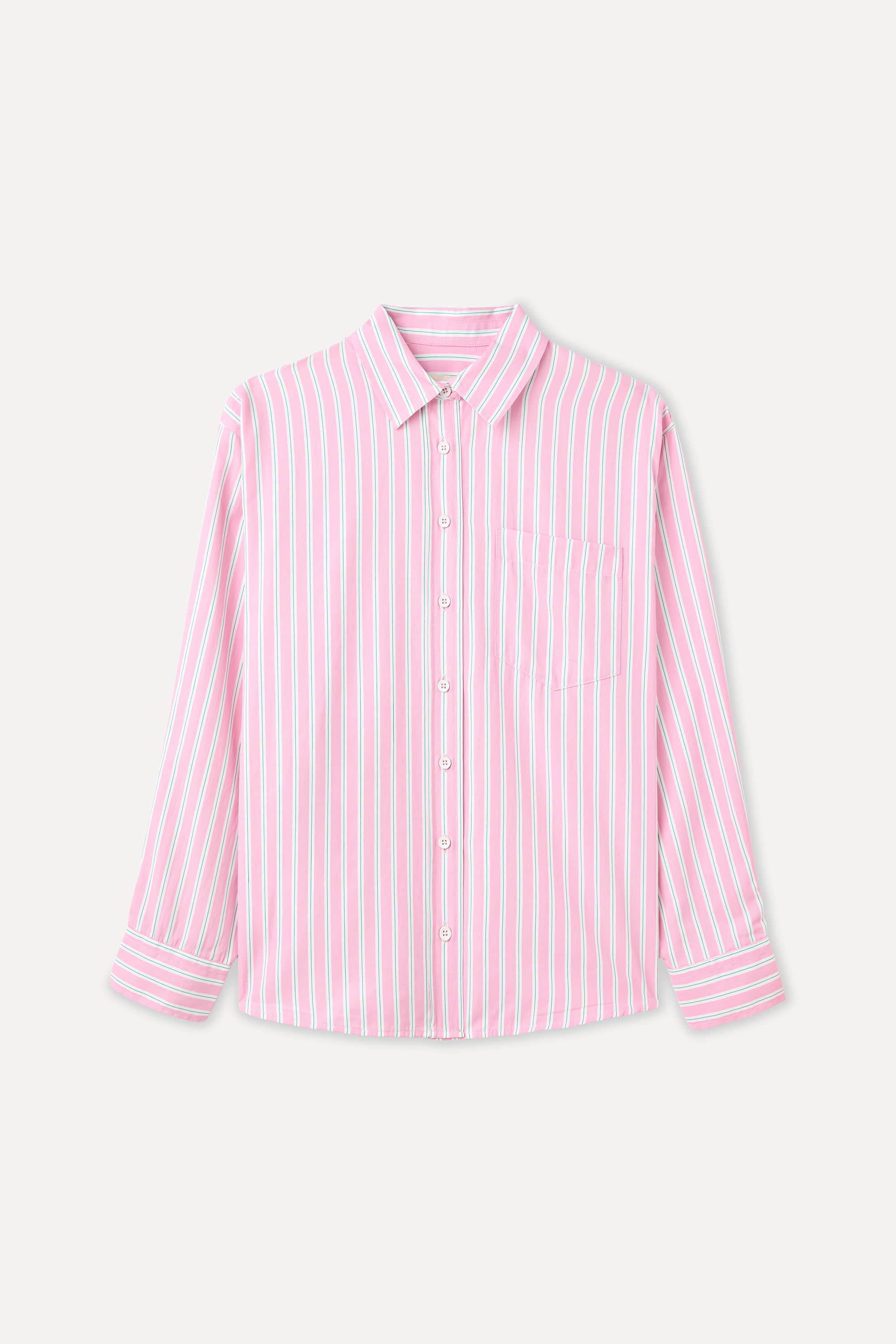 ÇİZGİLİ OVERSIZE TEK CEPLİ UZUN KOLLU GÖMLEK