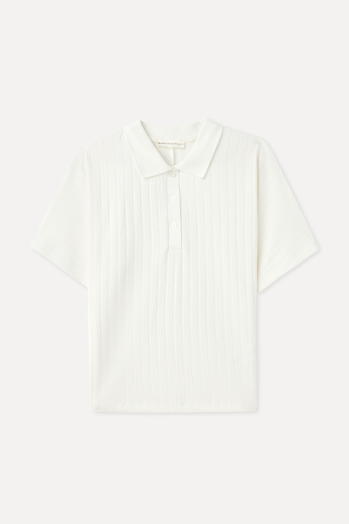  FITTED ÇİZGİLİ POLO YAKA KISA KOLLU KAZAK