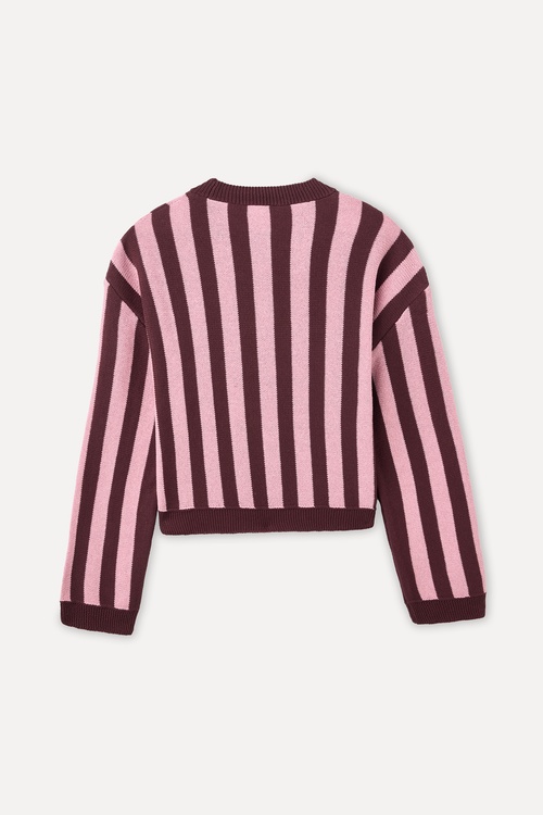  ÇİZGİLİ NAKIŞLI LOOSE FIT BİSİKLET YAKA KAZAK