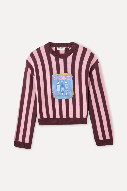  ÇİZGİLİ NAKIŞLI LOOSE FIT BİSİKLET YAKA KAZAK