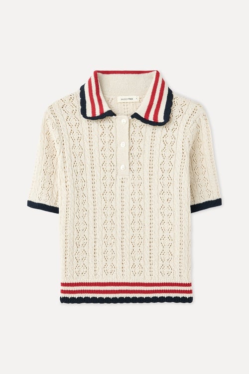 AJURLU BİYELİ POLO YAKA KISA KOLLU KAZAK