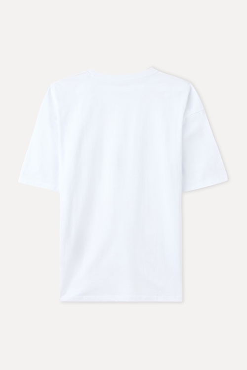  BASKILI OVERSIZE BİSİKLET YAKA T-SHIRT