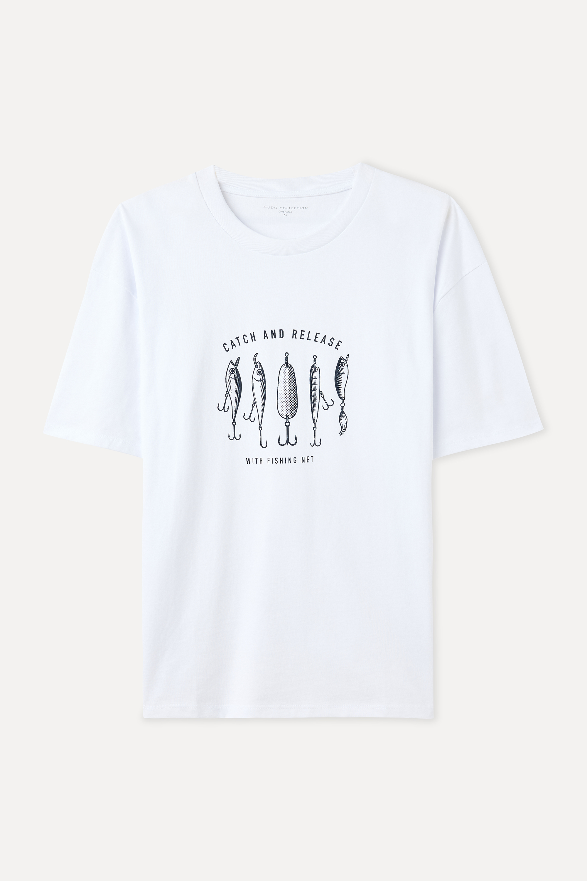 BASKILI OVERSIZE BİSİKLET YAKA T-SHIRT