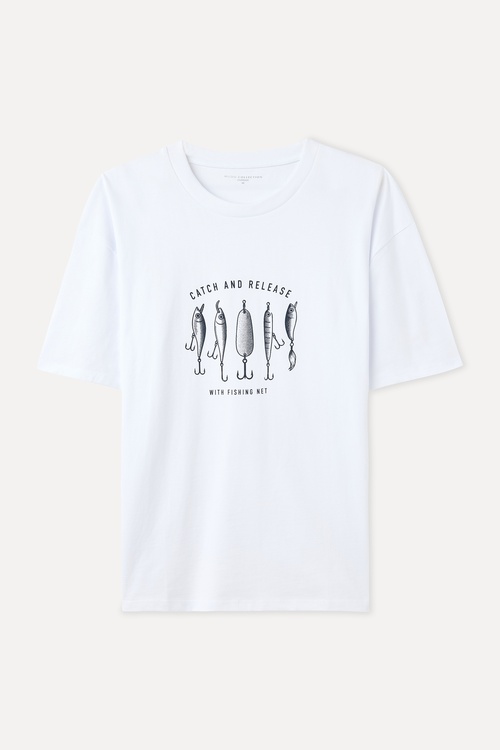 BASKILI OVERSIZE BİSİKLET YAKA T-SHIRT