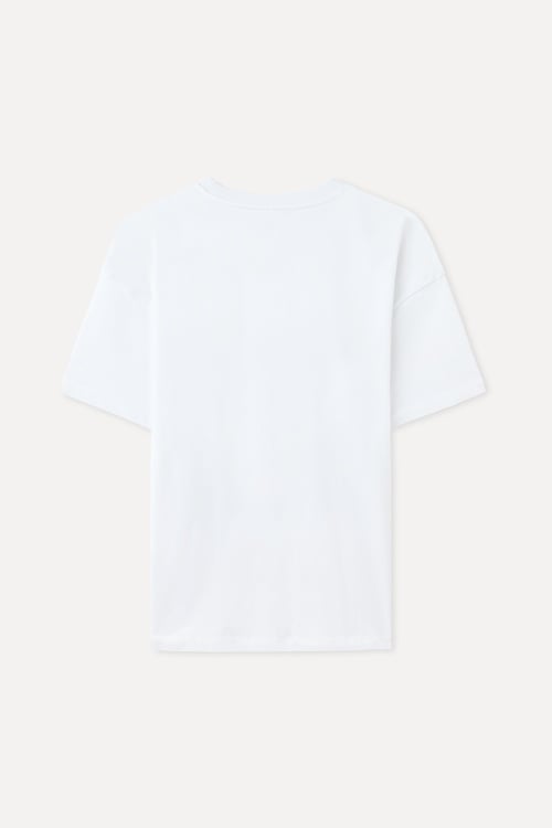 BASKILI OVERSIZE BİSİKLET YAKA T-SHIRT