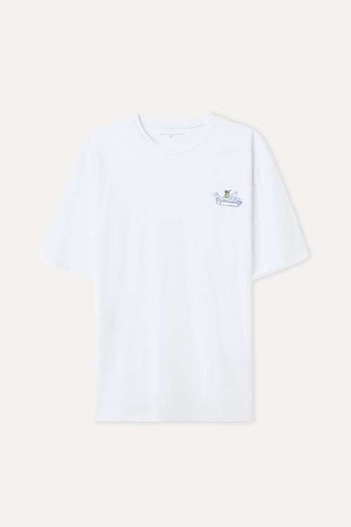 BASKILI OVERSIZE BİSİKLET YAKA T-SHIRT