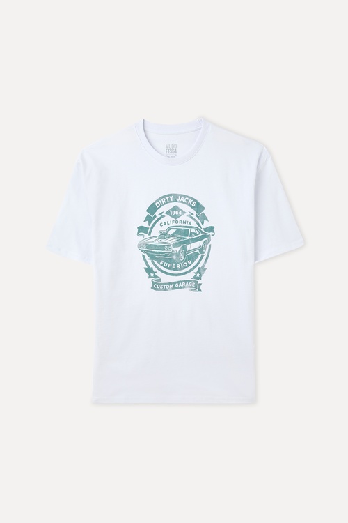 OVERSIZE BASKILI BİSİKLET YAKA T-SHIRT