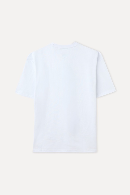 OVERSIZE BASKILI BİSİKLET YAKA T-SHIRT