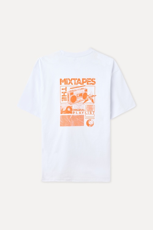  OVERSIZE BASKILI BİSİKLET YAKA T-SHIRT