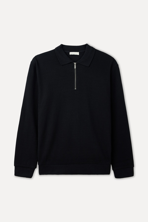 TEKSTÜRLÜ COMFORT FIT POLO YAKA SWEATSHIRT