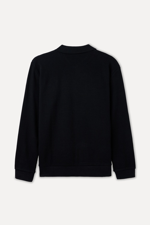  TEKSTÜRLÜ COMFORT FIT POLO YAKA SWEATSHIRT