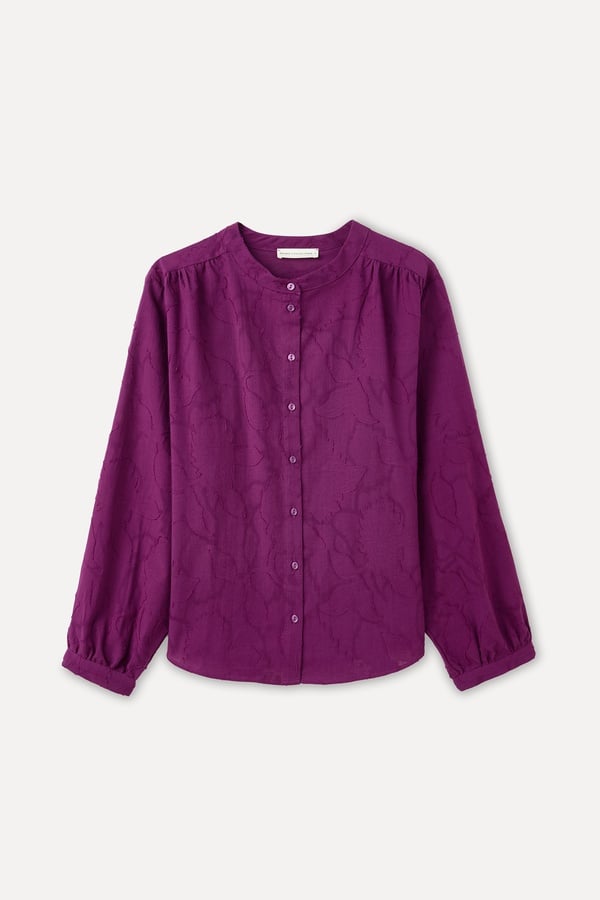 NAKIŞLI DÜĞMELİ UZUN KOLLU BLUZ