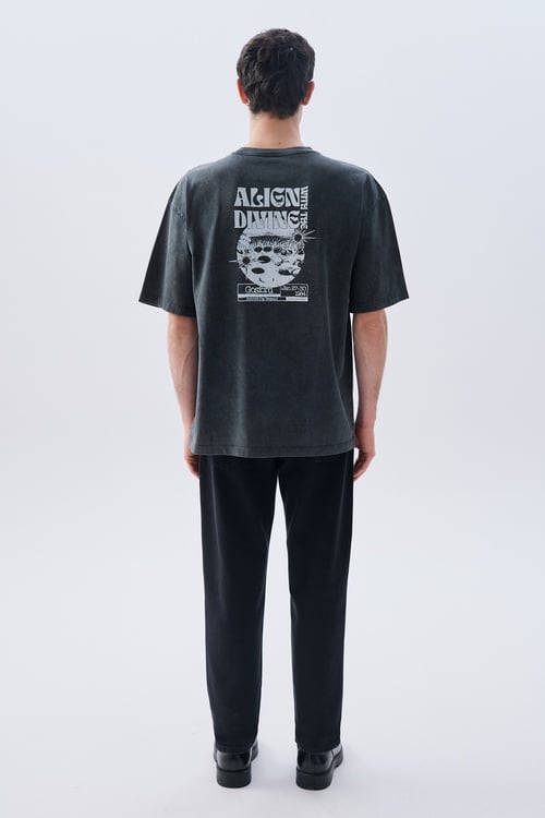 BASKILI OVERSIZE BİSİKLET YAKA T-SHIRT