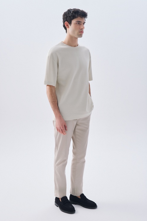  DOKULU COMFORT FIT BİSİKLET YAKA T-SHIRT