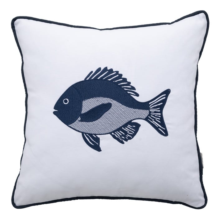 MARİN FISH NAKIŞLI KIRLENT BEYAZ LACİVERT 50X50 CM