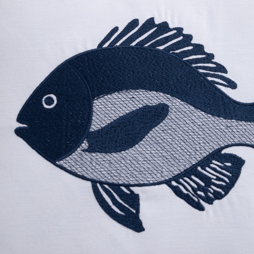 MARİN FISH NAKIŞLI KIRLENT BEYAZ LACİVERT 50X50 CM