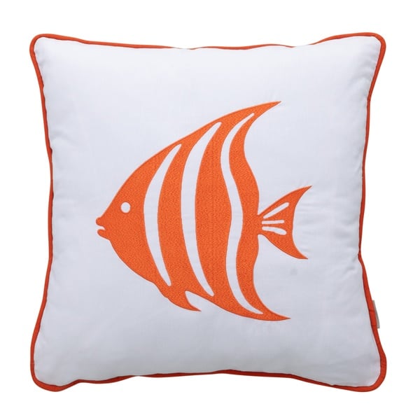 Mudo Home  Marin Fish Nakışlı Kırlent Beyaz Turuncu 50X50 Cm