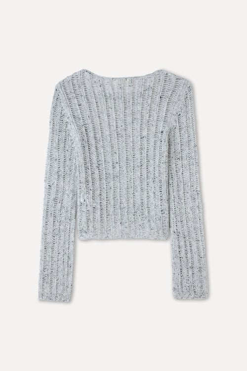 DÜĞMELİ FITTED AJURLU BİSİKLET YAKA KAZAK