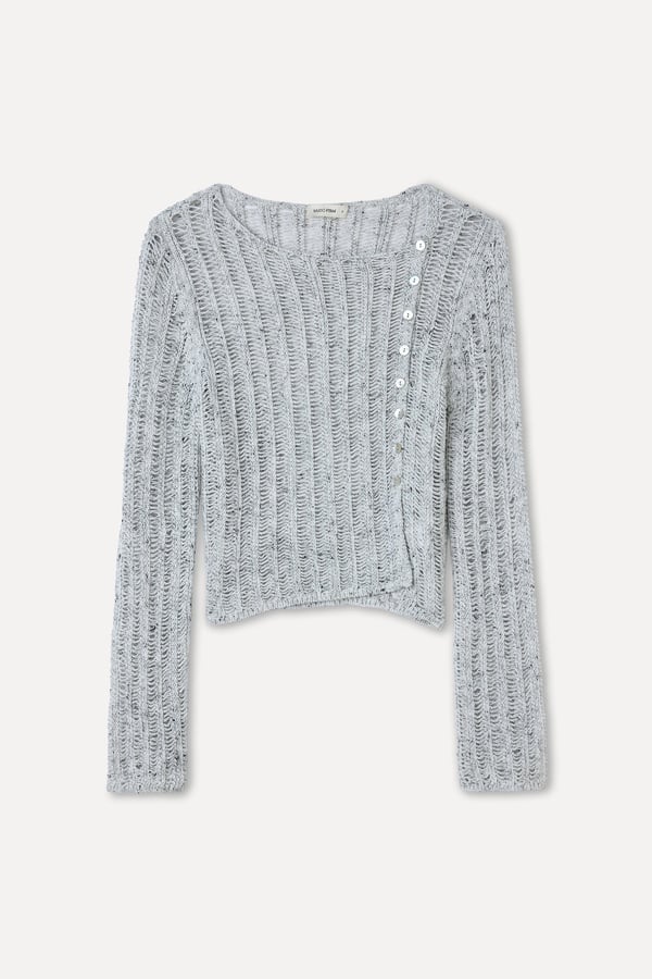 DÜĞMELİ FITTED AJURLU BİSİKLET YAKA KAZAK