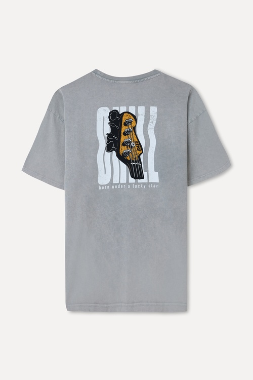  BASKILI OVERSIZE BİSİKLET YAKA T-SHIRT