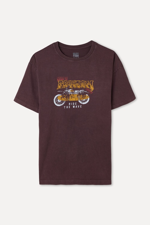  BASKILI OVERSIZE BİSİKLET YAKA T-SHIRT