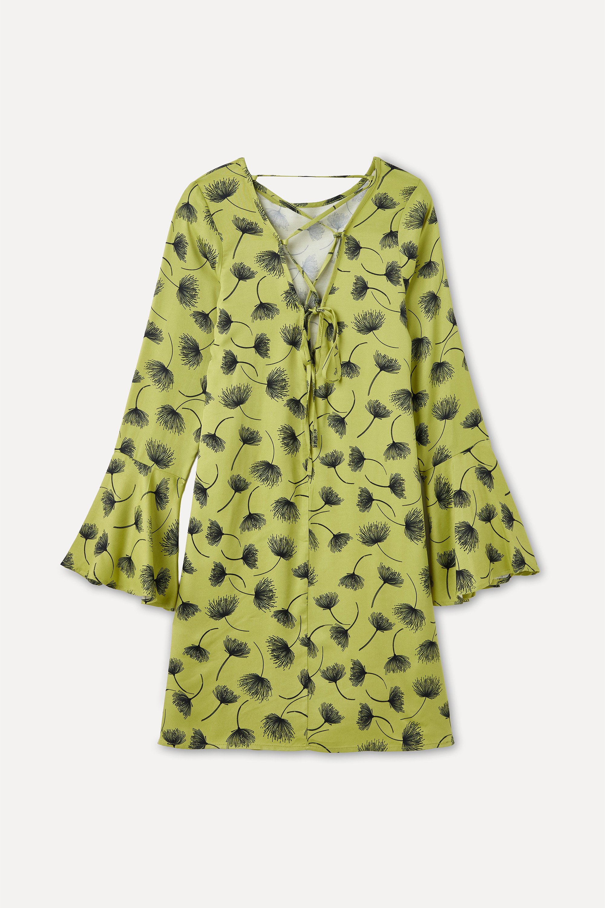 FLORAL DESENLİ BAĞLAMA DETAYLI MİNİ ELBİSE