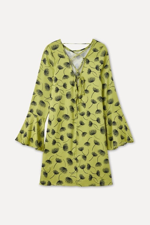 FLORAL DESENLİ BAĞLAMA DETAYLI MİNİ ELBİSE