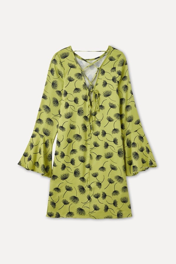 FLORAL DESENLİ BAĞLAMA DETAYLI MİNİ ELBİSE