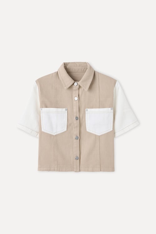 RENK BLOKLU ÇİFT CEPLİ CROP CEKET